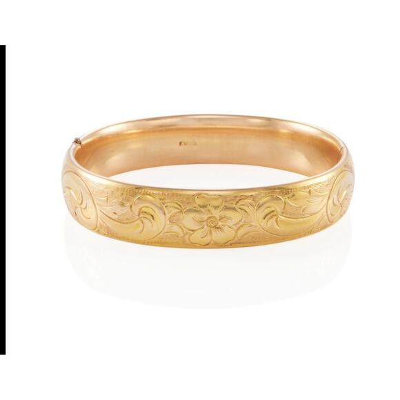 Victorian 9k orange blossom motif bangle - Picture 2 of 4